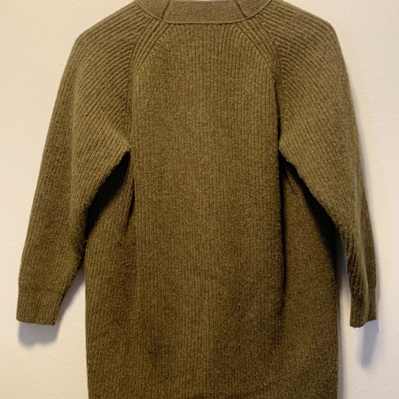 Madewell Henley Sweater Mini Dress Merino Wool Knit Pullover Olive Green Sz S - Picture 3 of 9